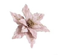 Flor de Pascua falsa de franela de 25,4 cm, adorno central brillante (rosa)