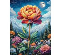 Flor de peonía bajo la Luna Puzzle 300 Piezas Papel Mayores Sueño Mágico de Ciencia Ficción Terapia Ocupacional para Relajarse Entretenimiento Sin Pantalla Más Vendido Regalo Origina