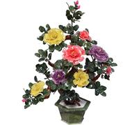 Flor de peonía Tallada de Jade, Adornos artesanales creativos de Feng Shui, bonsái Artificial para exhibición de Escritorio, Flores Artificiales de fácil Cuidado