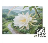 Flor de Reina Rompecabezas Premium de cartón de Flor de Reina Blanca con arcoíris y Camino, Entrenamiento Cerebral, decoración del hogar 52x38cm/1000 Piezas