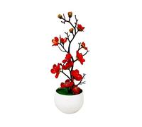 Flor de simulación de flores de seda con jarrón de plástico, arreglo de maceta para boda, oficina, bricolaje, sala de estar, fiesta, decoración de jardín, rojo (rojo, talla única)