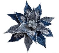 Flor decorativa de terciopelo para árbol de Navidad con efecto esmerilado, adorno artificial de flor de Pascua de estilo europeo para manualidades y decoración festiva de fiesta de invierno (azul)