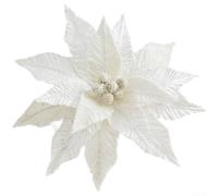 Flor decorativa de terciopelo para árbol de Navidad con efecto esmerilado, adorno artificial de flor de Pascua de estilo europeo para manualidades y decoración festiva de fiesta de invierno (blanco)