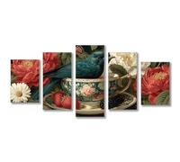 Flor Diamond Painting 5 Piezas Diamond Painting Kit Completo, Rosa Pintura Diamante Kit Manualidades Adultos, 5D DIY Bordado Punto de Cruz Dibujos con Diamantes, Decoración de Pared 125x75cm C-1309