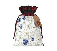 Flor dibujada a mano, 1 bolsa de regalo de Navidad con cordón de 4.7 x 6.9 pulgadas, para regalar en fiestas de vacaciones