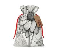 Flor dibujada a mano 1 reutilizable Navidad y festival bolsas de regalo, bolsas de embalaje de regalo elegantes bolsas hechas a mano de tela
