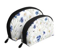 Flor Dibujada a Mano, Bolsa de Maquillaje de Concha, Monedero pequeño para Mujer, Bolsa de artículos de tocador, Bolsa de cosméticos, 2 Piezas