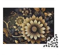 Flor Dorada Decorativa Puzzle de 1000 Piezas Juego de Puzzle Papel para Adultos Diseño Floral Elegante Decoración Hogar Regalo 52x38cm/1000pcs