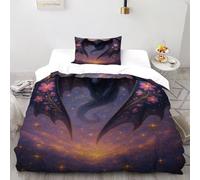 Flor dragóns Funda De Edredón 2 Piezas con Impresión En 3D Fantasy Starry Creature con 1 Fundas De Almohada Single（135x200cm） Microfibra Juego De Cama para