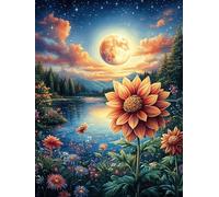 Flor en Prado Florido al Atardecer Puzzle 1000 Piezas Colorido Vibrante Paisaje Ciencia ficción Rompecabezas para Adultos Obra De Arte Familiar Estera Portátil DIY Creativo 1000 PCS