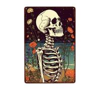 Flor Esqueleto Pared Muestra Placa Decoración Metal Cartel Divertida Letrero De Estaño para Jardín Cerveza Baño