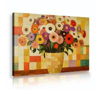 Flor estilo Gustav Klimt Flor Lienzo Arte de Pared Ramos de Flores Vibrantes Mosaico Arte Geométrico Colorido para el Salón 30x45cm Marco interior
