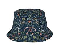 Flor Floral Azul Marino Hojas Verdes Sombreros de Cubo para Mujeres Hombres Unisex Verano Pescador Sombreros Adolescentes Gorra de Protección Solar Packable Trendy Travel Beach Vacation Cap