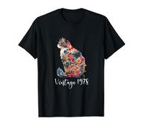 Flor floral vintage de 1978, amante de los gatos, feliz 46 cumpleaños Camiseta