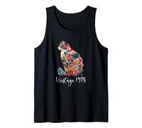 Flor Floral Vintage de 1978, Amante de los Gatos, Feliz 46 cumpleaños Camiseta sin Mangas