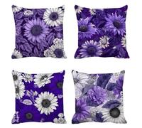 Flor Funda Almohada 30x30 Juego de 4 Cojines Sofa Púrpura, Lino Fundas Cojines Impermeable Exterior, Funda Cojin Doble Cara Estampado, Cremallera Invisible, para Balcones Patio Jardín s-196