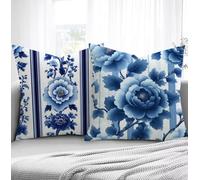 Flor Fundas de Cojines 50x50cm, Azul Fundas para Sofa xxl Juego de 2 Otoño Ultrasuave y Cómodo Cuadrado Cojines Exterior con Cremallera Invisible para Silla Dormitorio halloween Decorar Regalos R1-235