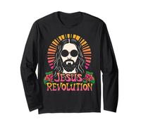 Flor hippie retro maravillosa de la Revolución de Jesús, fe cristiana Manga Larga