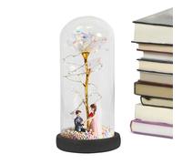 Flor - Lámpara decorativa de 8.46" | Regalo floral de vidrio - Rosa de lámina dorada con luces LED en una cúpula transparente. Esta luz que funciona con baterías es ideal para regalar en un ani