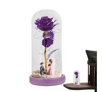 Flor - Lámpara decorativa de 8.46" | Regalo floral de vidrio - Rosa de lámina dorada con luces LED en una cúpula transparente. Esta luz que funciona con baterías es ideal para regalar en un ani