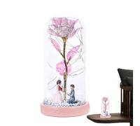Flor - Lámpara decorativa de 8.46" | Regalo floral de vidrio - Rosa de lámina dorada con luces LED en una cúpula transparente. Esta luz que funciona con baterías es ideal para regalar en un ani