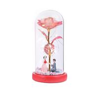 Flor - Lámpara decorativa de 8.46" | Regalo floral de vidrio - Rosa de lámina dorada con luces LED en una cúpula transparente. Esta luz que funciona con baterías es ideal para regalar en un ani