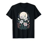 Flor Lunar Lirios Blancos bajo Luna Llena jardín Nocturno Camiseta