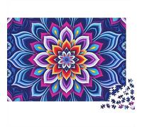 Flor Mandala 1000 Piezas Puzzle Difícil Adultos Audaz Mandala Geométrico Azul Premium Grueso Robusto Vibrante Desafiante Alivio Estrés 52x38cm/1000pz