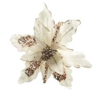 Flor nostálgica con purpurina de 28 cm para árboles de Navidad, una pieza atemporal para enriquecer tu colección de decoración navideña esta temporada (blanco)