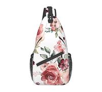 Flor Rosa Flores Mountain Boat Lake Sling Bag, Mochila de Hombro Paquete de Cofre Causal Crossbody Daypack para Mujeres Hombres Senderismo Viajes
