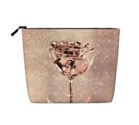 Flor Rosa Rosa Dorada con Lentejuelas de Cobre Brillantes,Neceser de Maquillaje de imitación Lino, Neceser de Viaje portátil