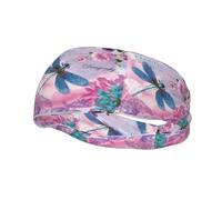 Flor rosa y libélula azul. Elegante diadema deportiva que absorbe el sudor, perfecta para hombres y mujeres, fitness, correr y yoga.