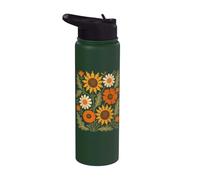 Flor silvestre retro girasol margarita floral botánico naturaleza Stainless Steel Insulated Water Bottle