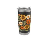 Flor silvestre retro girasol margarita floral botánico naturaleza Vaso térmico de acero inoxidable de doble pared