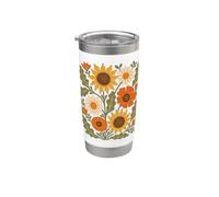 Flor silvestre retro girasol margarita floral botánico naturaleza Vaso térmico de acero inoxidable de doble pared