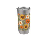 Flor silvestre retro girasol margarita floral botánico naturaleza Vaso térmico de acero inoxidable de doble pared