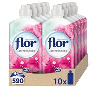 Flor - Suavizante para la ropa concentrado, aroma Mediterráneo - Pack de 10, hasta 590 dosis