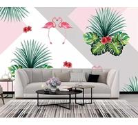 Flor Vegetal Geométrica Flamingo 3D Papel Pintado Pared Fácil Instalación Oficina Sala Estar Sofá Dormitorio TV Fondos Decoración-400cm×280cm