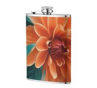 Flor verde azulado y naranja,Frasco de acero inoxidable 304 de 8 oz con funda de cuero sintético, frasco de bolsillo para licor plano para exteriores