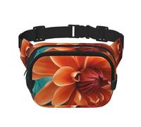 Flor Verde Azulado y Naranja,Riñonera Cuadrada de Doble Capa, Bolso de Viaje, Bolso Informal para el Pecho.