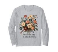 Flor vintage de Floral Faith «=En la espera, Dios está trabajando» Manga Larga
