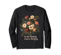 Flor vintage de Floral Faith «=En la espera, Dios está trabajando» Manga Larga