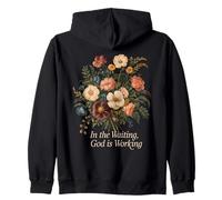 Flor vintage de Floral Faith «=En la espera, Dios está trabajando» Sudadera con Capucha