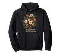 Flor vintage de Floral Faith «=En la espera, Dios está trabajando» Sudadera con Capucha