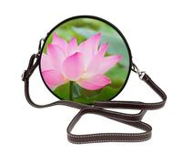 Flor y capullo de loto,Bolso de hombro de piel sintética, bolso cruzado redondo - Bolso circular para mujer