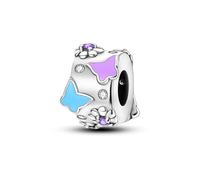 Flor Y Mariposa Barril Bead String Adorno Charm, Charm para Pulsera, Compatible con Pandora Bracelet Neckalce