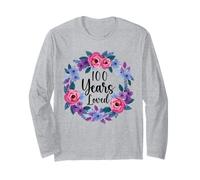 Floral 100 Year Old 100t Birthday Women Funny 100 Year Loved Manga Larga