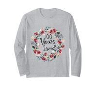 Floral 100 Years Loved 100th Birthday 100 Year Old Men Women Manga Larga