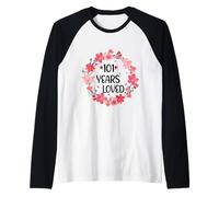 Floral 101 Years Loved Women 101 Years Old Cool 101th B-Day Camiseta Manga Raglan