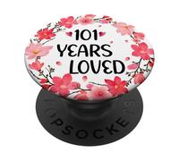Floral 101 Years Loved Women 101 Years Old Cool 101th B-Day PopSockets PopGrip Adhesivo